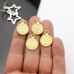 5 Pcs. Ottoman Empire Tugra Coin Pendant, Gold Plated Historical Charm, Cultural Jewelry Supply