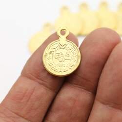 5 Pcs. Ottoman Empire Tugra Coin Pendant, Gold Plated Historical Charm, Cultural Jewelry Supply