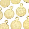 5 Pcs. Ottoman Empire Tugra Coin Pendant, Gold Plated Historical Charm, Cultural Jewelry Supply