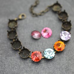 10mm Fassung für runde Chatons, Rivoli & Metallelemente - altmessing Armband. Hochwertiges Schmuckzubehör für DIY Projekte