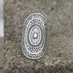 Mandala Ring Large Oval Silver Ring