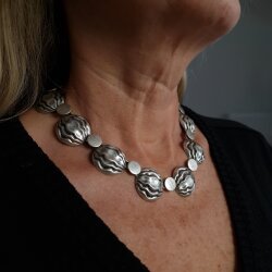 Maritime Wave Statement Necklace – Gothic Medieval Silver Shell Design, Handmade, Vintage Style