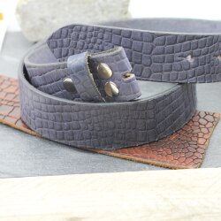 Ledergürtel, 4 cm, 100 % Büffelleder - Croco Look Blau Matt