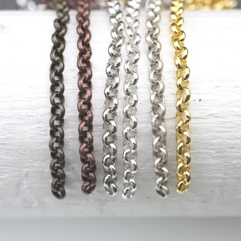 Brass Metal Round Shape Rolo Chain for Jewelry Making 1 Meter 4mm Width