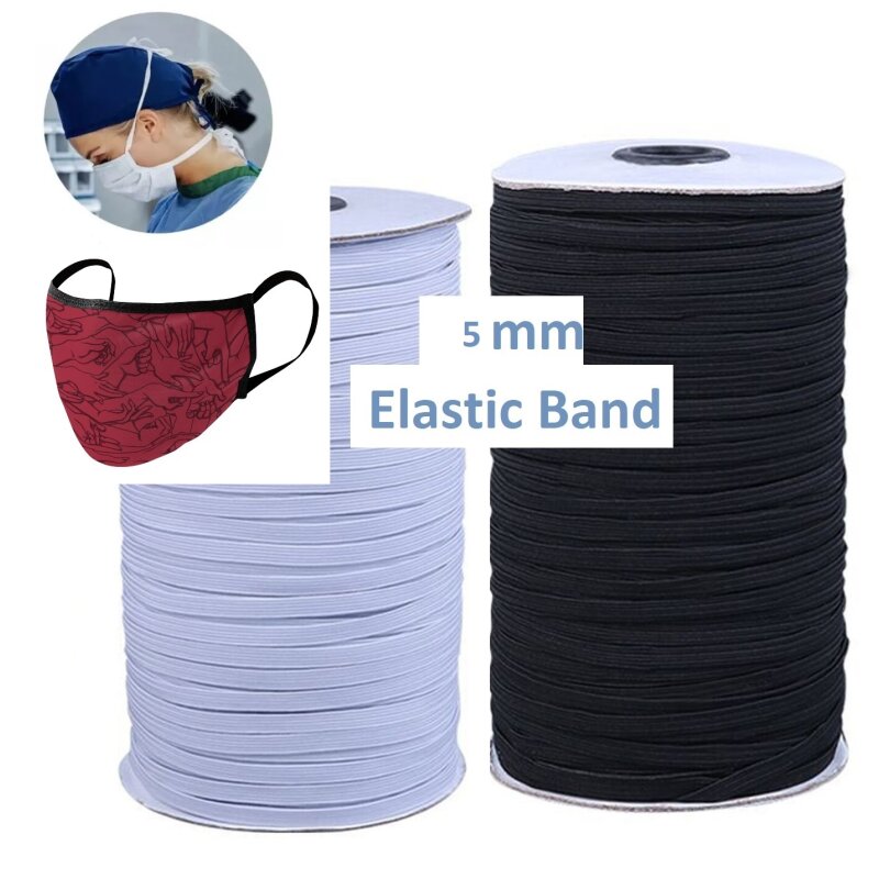 10 m Flat Elastic Cord 5 mm, black