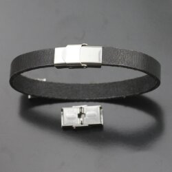 Edelstahl Verschluss 25x15 mm (Ø 12x3 mm) - 1 Stück Armband Verschluss für 12 mm Lederarmbänder