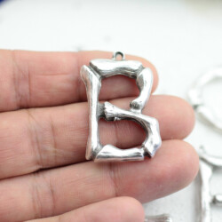 1 Bones, Bamboo Letter Pendant, Rhodium Imitation D