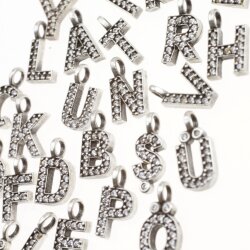 Letter Charms, Initial Alphabet Letter Pendant, Cz Letter Charms, Antique Silver Y