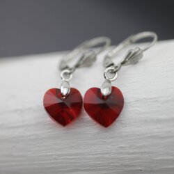 Silver Night Glam Heart Earrings with 10 mm Swarovski Crystals, handmade