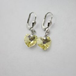 Silver Night Glam Heart Earrings with 10 mm Swarovski Crystals, handmade